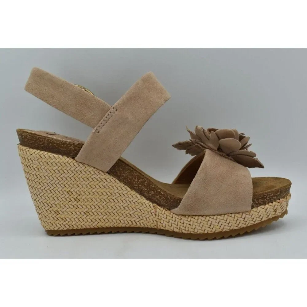 Sofft Womens Size 8 Cali Rose Taupe Suede‎ Wedge Sandals Shoes